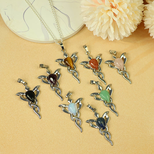 Natural Crystal Stone Butterfly Shape Pendant with Metal Chain