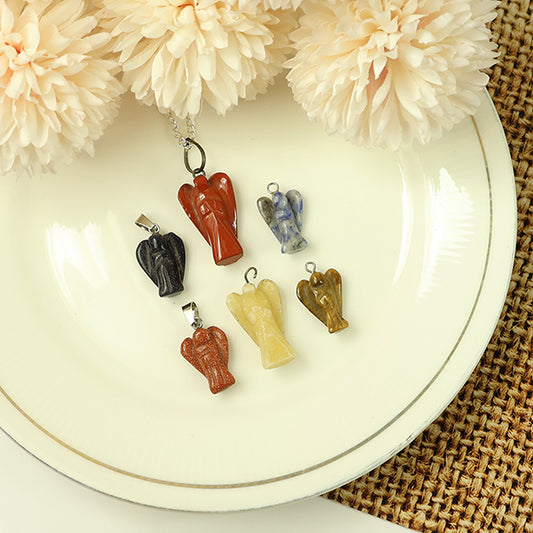 Natural Crystal Stone Angel Shape Pendant Size 20-25 mm with Metal Chain