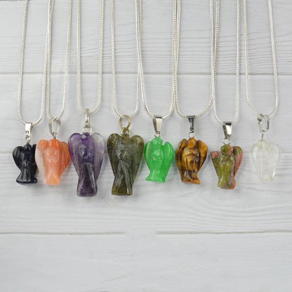 Natural Crystal Stone Angel Shape Pendant Size 20-25 mm with Metal Chain