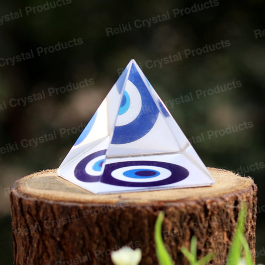 Crystal Glass Evil Eye Pyramid Size 50mm