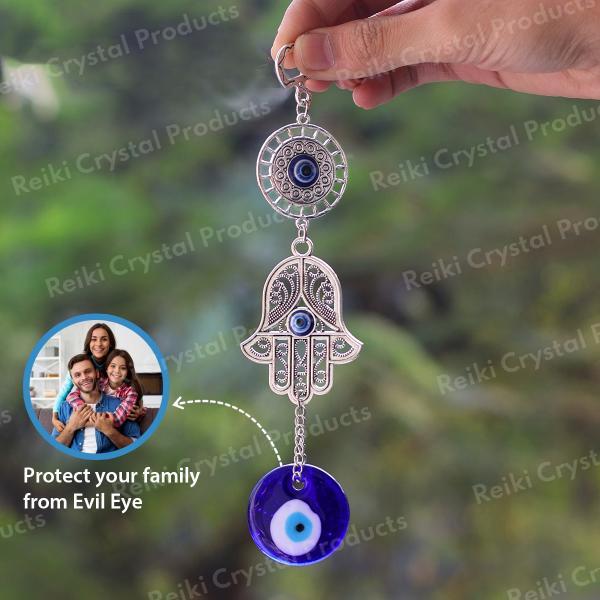Metal Evil Eye Hamsa Hand Nazar Battu Wall Hanging for Home Office Size 177.5 mm