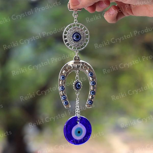 Metal Evil Eye Horse Shoe Nazar Battu Wall Hanging for Home Office Size 177.5 mm