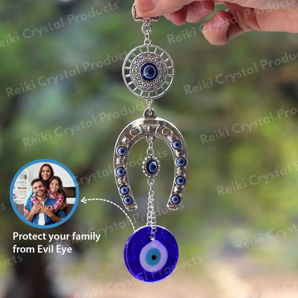Metal Evil Eye Horse Shoe Nazar Battu Wall Hanging for Home Office Size 177.5 mm