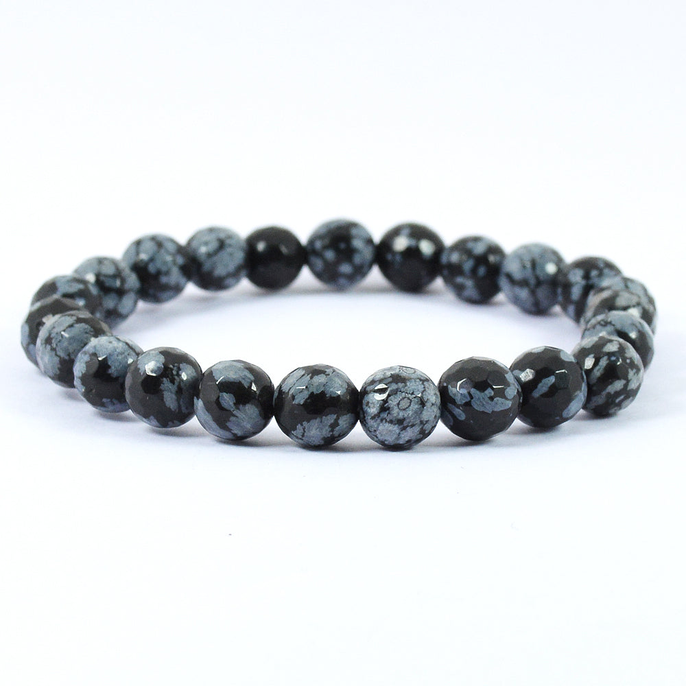 Snowflake Obsidian 8 mm Faceded Bracelet