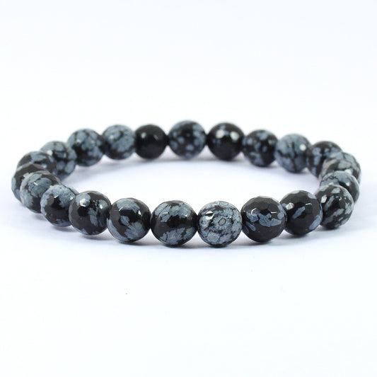 Snowflake Obsidian 8 mm Faceded Bracelet