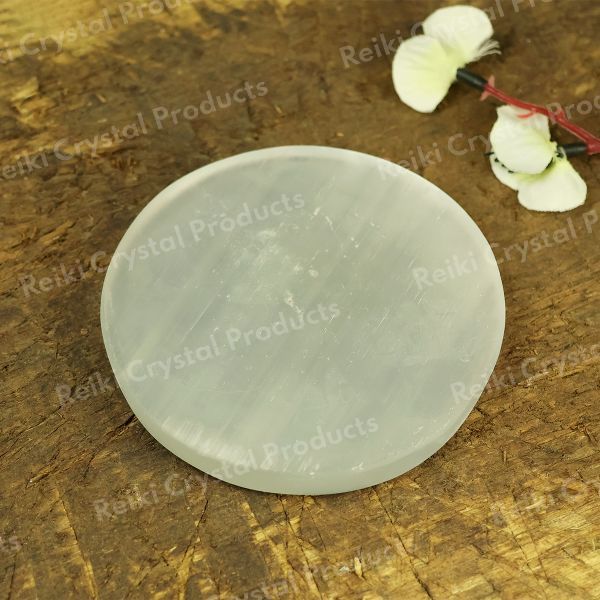 Selenite I am Living Happy Charging Plate for Reiki Crystal Cleansing Size 80 mm