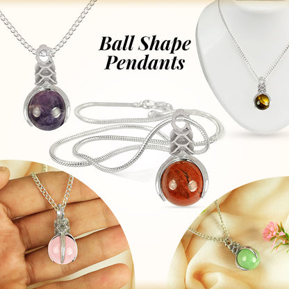 Natural Crystal Stone Ball Shape Pendant - Locket with Metal Chain