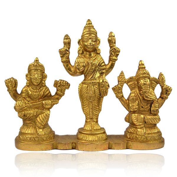 Brass Laxmi Ganesh Saraswati Idol/God Murti 81.28 mm (Size 3.5 cm)