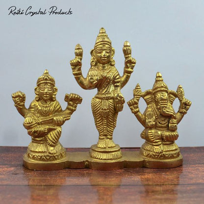 Brass Laxmi Ganesh Saraswati Idol/God Murti 81.28 mm (Size 3.5 cm)