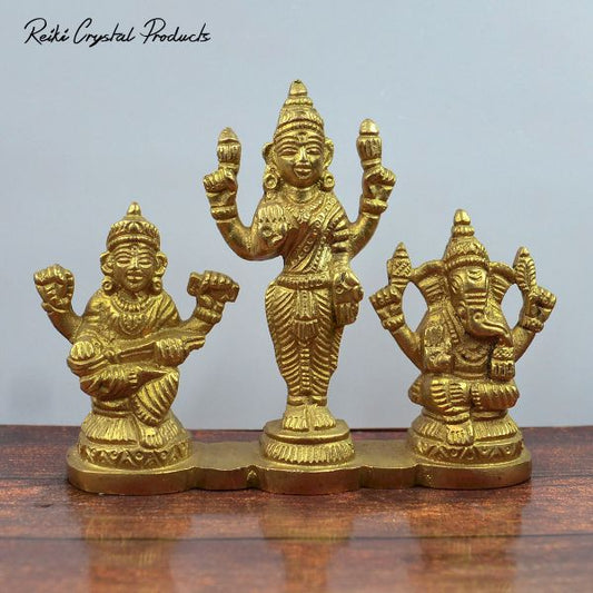 Brass Laxmi Ganesh Saraswati Idol/God Murti 81.28 mm (Size 3.5 cm)