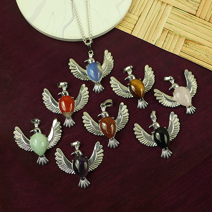 Natural Crystal Stone Bird Shape Pendant - Locket with Metal Chain