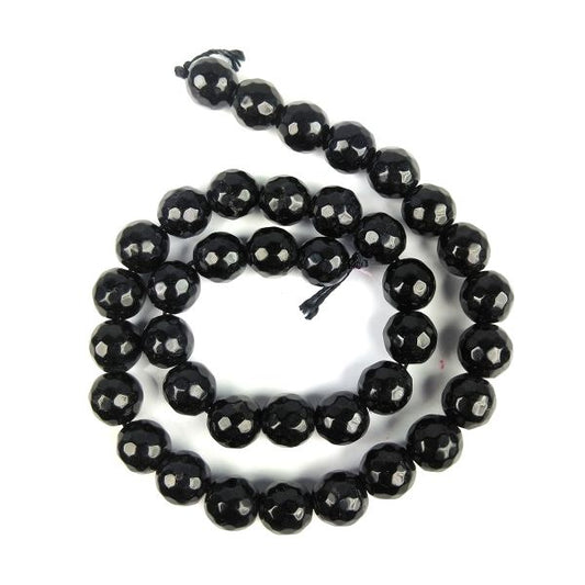 Black Tourmaline 10 mm Faceted Loose Beads 35-40 pcs for Making Bracelet Mala Necklaces