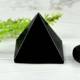 Polished Black Agate Crystal Pyramid for Protection and Grounding