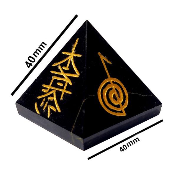 Black Agate Reiki Symbol Engraved Pyramid