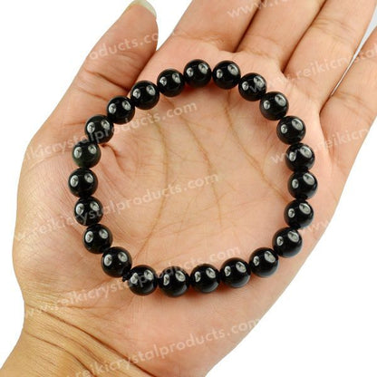 Certified Black Obsidian 8 Mm Round Bead Bracelet