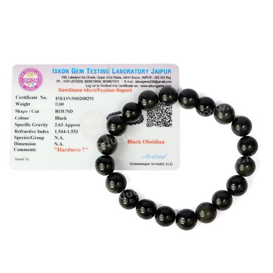 Certified Black Obsidian 10 mm Round Bead Bracelet