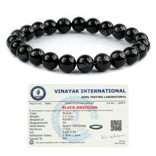 Certified Black Obsidian 8 Mm Round Bead Bracelet