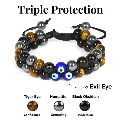 Natural Double Line Stone Macrame Nylon Cord Adjustable 8 mm Bracelet for Unisex