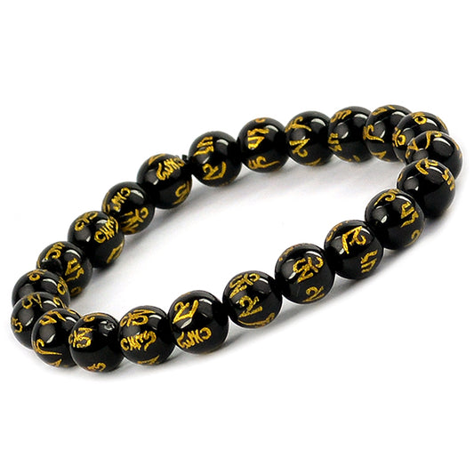 Natural Crystal Stone Om Mani Padme Hum Engraved 8 mm Bead Bracelet