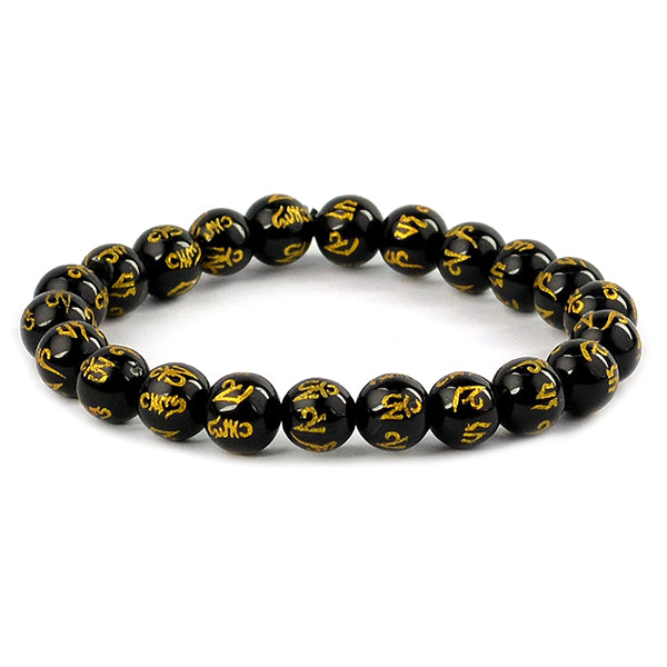 Natural Crystal Stone Om Mani Padme Hum Engraved 8 mm Bead Bracelet