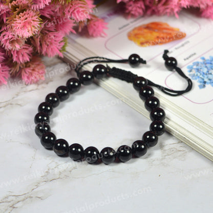Natural Single Line Stone Macrame Nylon Cord Adjustable 8 mm Bracelet for Unisex