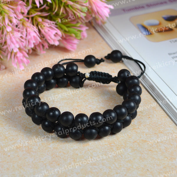 Natural Double Line Stone Macrame Nylon Cord Adjustable 8 mm Bracelet for Unisex