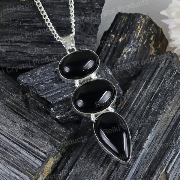 Natural Crystal Stone Pendant - Locket with Metal Chain