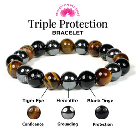 Triple Protection Gemstone Bracelet 10 mm Healing Energy Jewelry