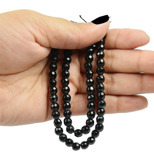 Black Onyx 6 mm Faceted Loose Beads 65-70 pcs for Making Bracelet Mala Necklaces