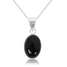 Natural Black Onyx Oval Shape Pendant Locket with Metal Chain for Unisex