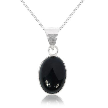 Natural Black Onyx Oval Shape Pendant Locket with Metal Chain for Unisex