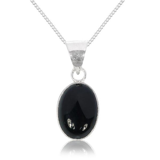 Natural Black Onyx Oval Shape Pendant Locket with Metal Chain for Unisex