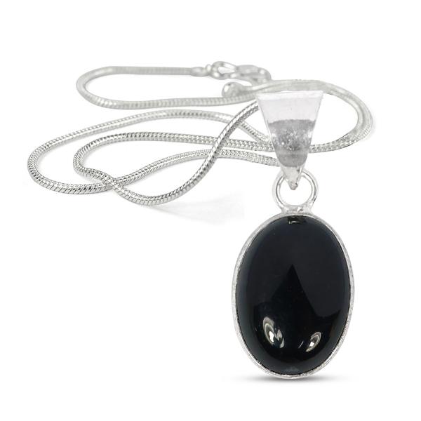 Natural Black Onyx Oval Shape Pendant Locket with Metal Chain for Unisex