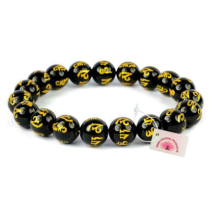 Natural Om Mani Padme Hum Engraved 10 mm Beads Bracelet