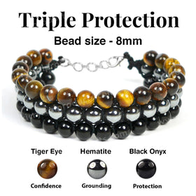 Adjustable Macrame Wristband Triple Protection Gemstones for Energy & Shield