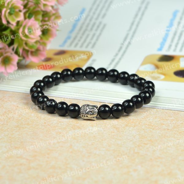 Natural Crystal Stone with Buddha Head Charm 8 mm Bracelet