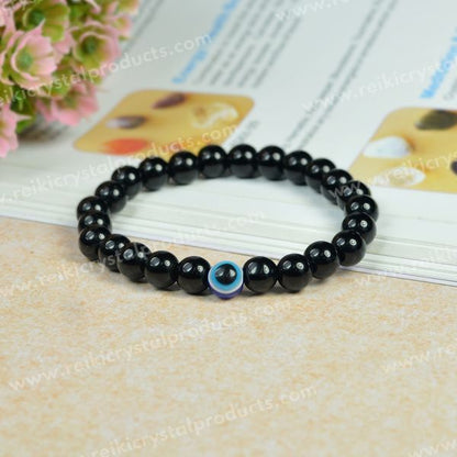 Natural Semi Precious Crystal Stones with Evil Eye 8 mm Bead Bracelet for Unisex