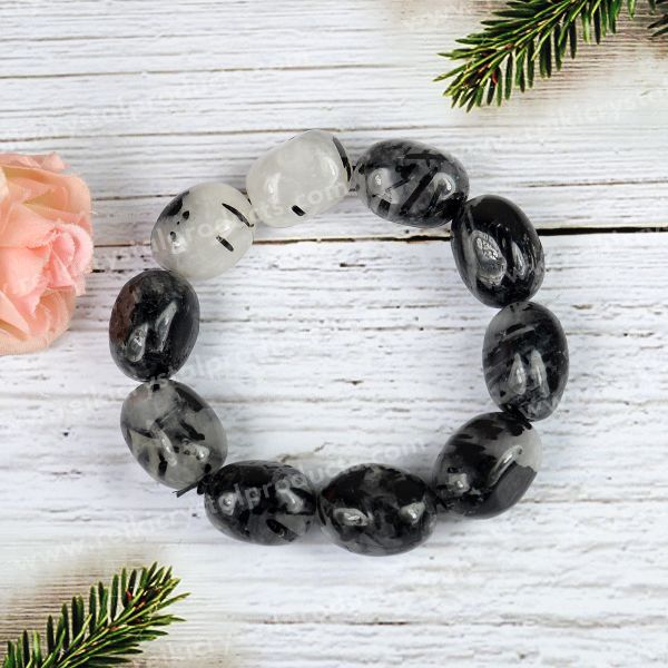 Black Rutile Quartz Big Round Tumble Bracelet