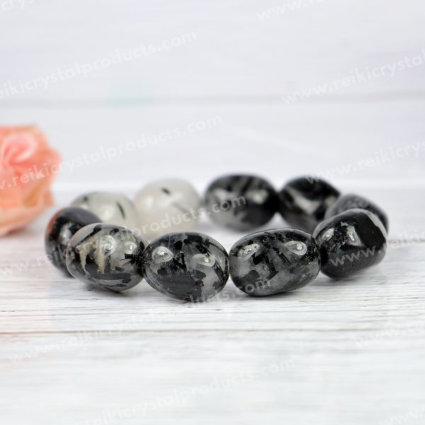 Black Rutile Quartz Big Round Tumble Bracelet