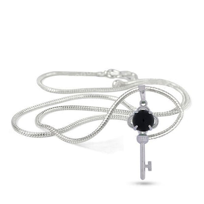 Natural Crystal Stone Key Shape Pendant - Locket with Metal Chain
