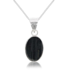 Natural Black Tourmaline Oval Shape Pendant Locket with Metal Chain for Unisex