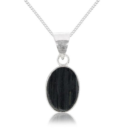 Natural Black Tourmaline Oval Shape Pendant Locket with Metal Chain for Unisex