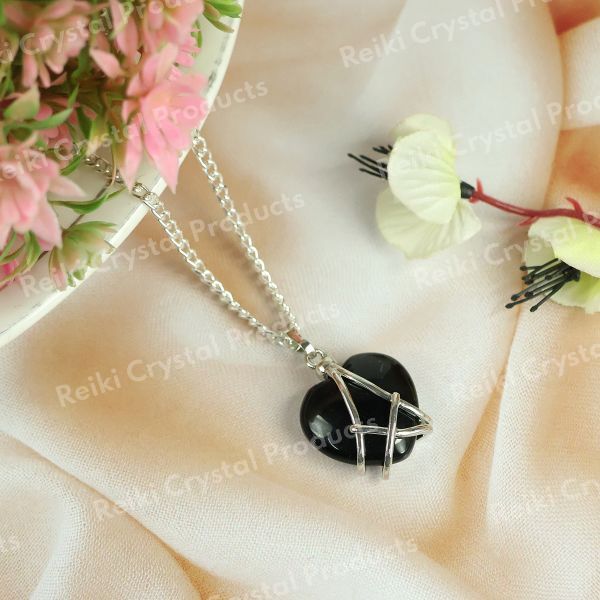 Natural Crystal Stone Heart Shape Pendant - Locket with Metal Chain