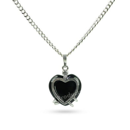 Natural Crystal Stone Heart Shape Pendant - Locket with Metal Chain