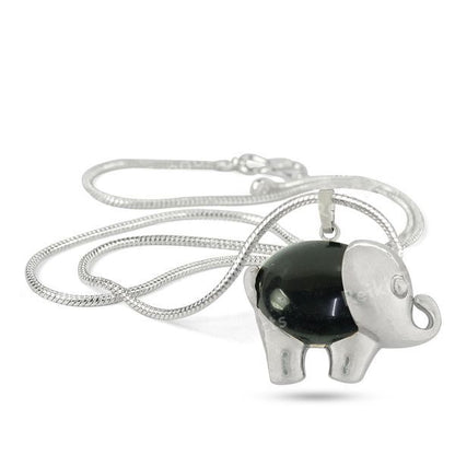 Natural Crystal Stone Elephant Shape Pendant - Locket with Metal Chain