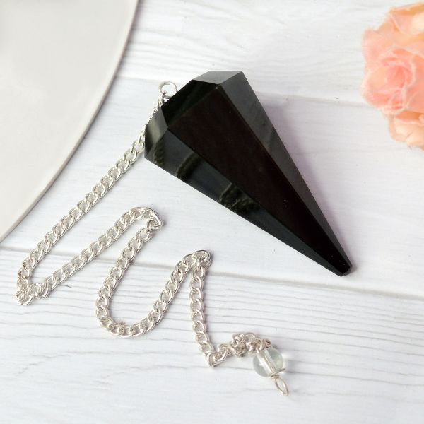 black tourmaline Six faceted dowser pendulum charged by Reiki Grandmaster