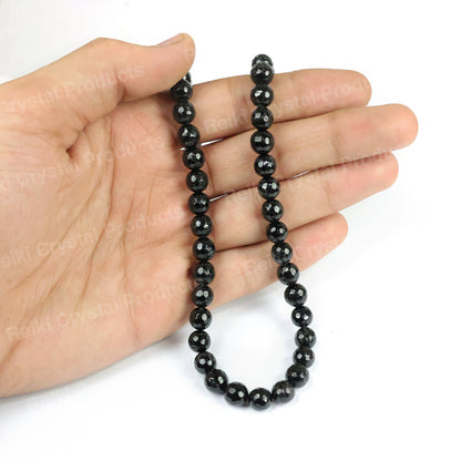 Black Tourmaline 8 mm Faceted Loose Beads 45-50 pcs for Making Bracelet Mala Necklaces
