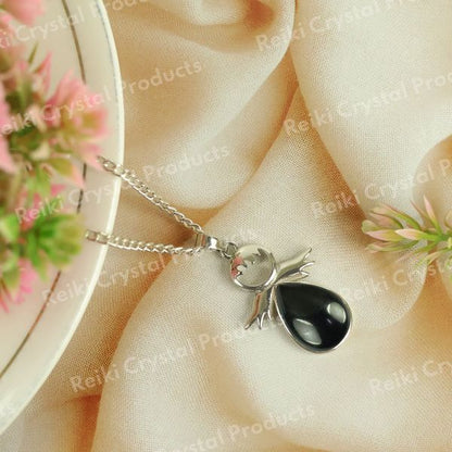 Natural Crystal Stone Angel Guardian Shape Pendant - Locket with Metal Chain