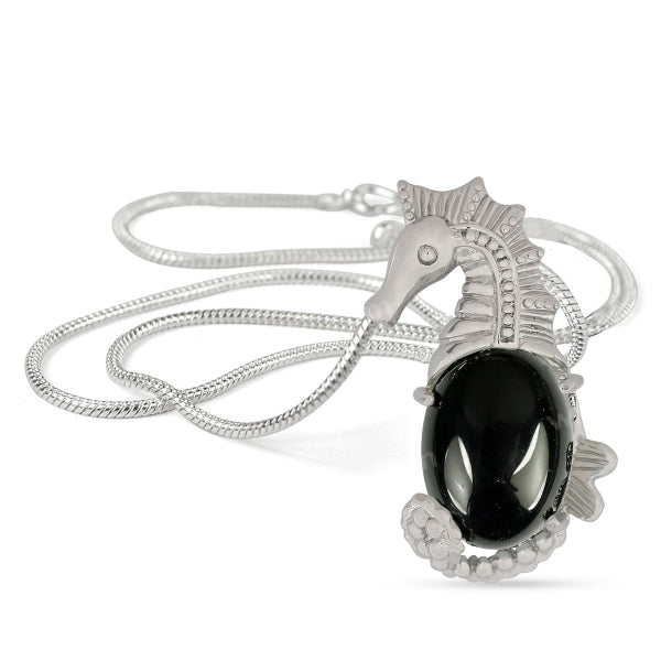 Natural Crystal Stone Seahorse Shape Pendant - Locket with Metal Chain