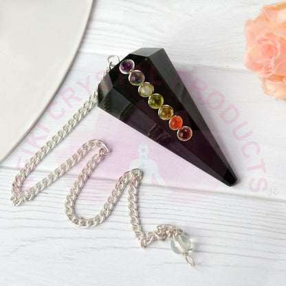 Natural Stone 7 Chakra Six Faceted Dowser - Pendulum